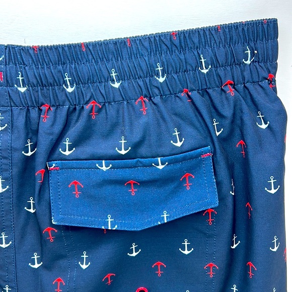 LAGUNA COASTAL FIT ABOVE THE KNEE BATHING SUIT, NAVY WITH RED & WHITE ANCHORS, L - Picture 8 of 15